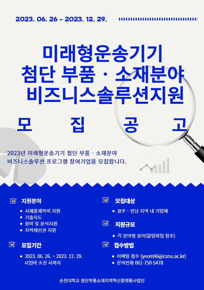 4차년도 미래형운송기기 첨단부품소재지역혁신플랫폼사업단 비즈니스솔루션 모집 공고